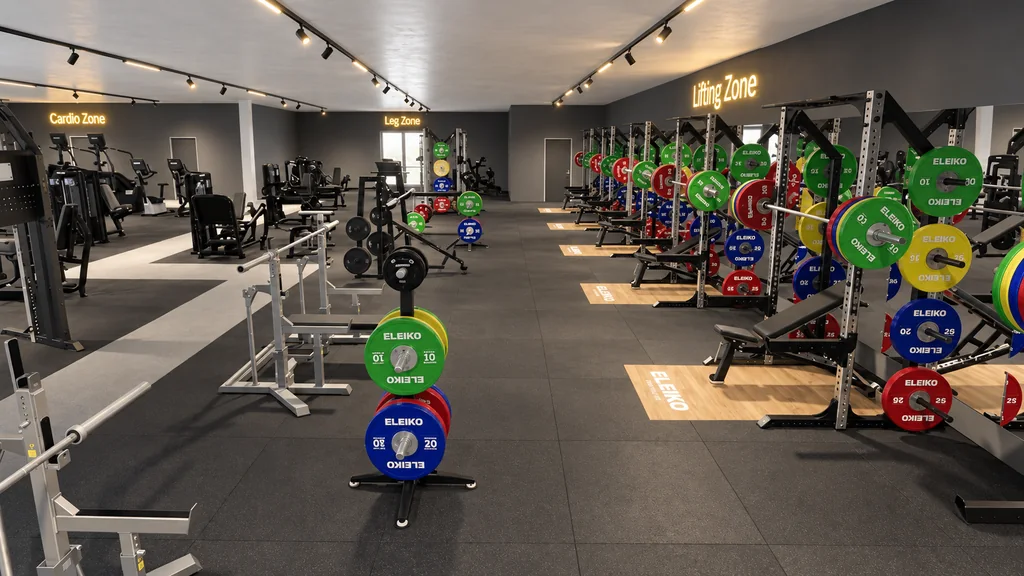 Eleikos visionsbild längs lyftplatserna i det planerade gymmet i Ösmo